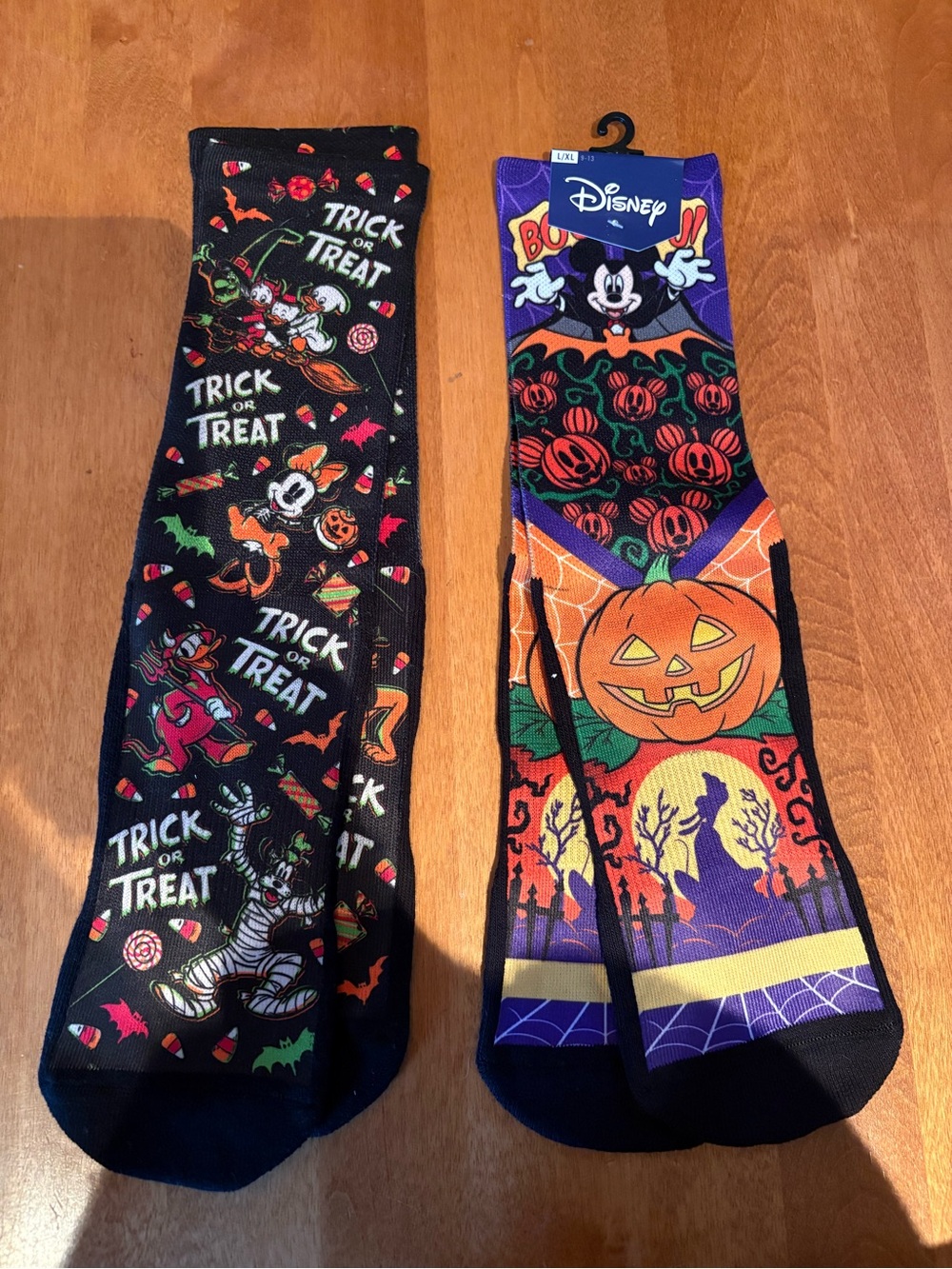Disney Men's Halloween Crew Socks - Black, Orange & Purple Pumpkin Designs